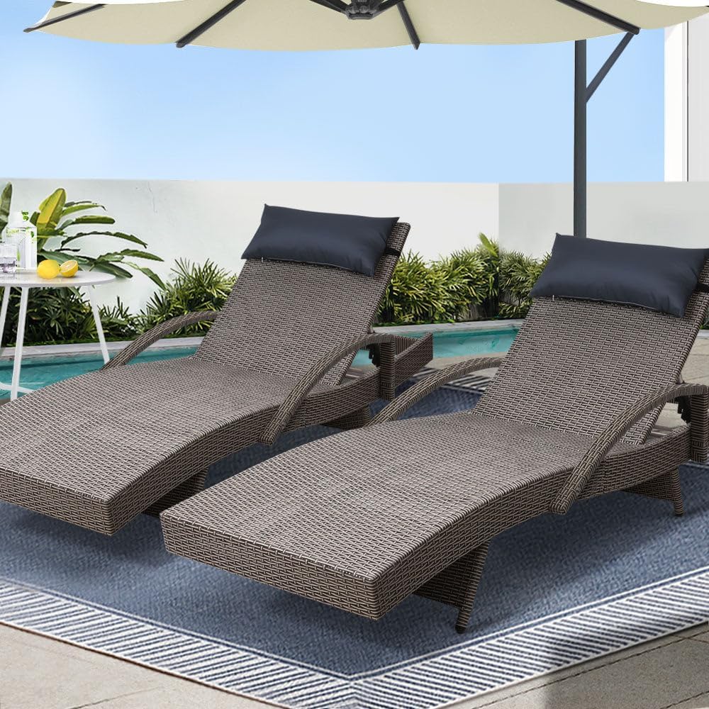 Rattan Lounge Set - Zestaw 2 leżaków ogrodowych z rattanu