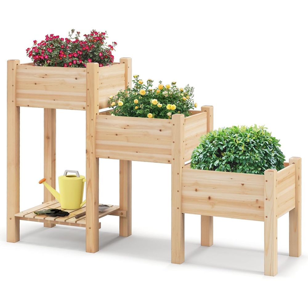 Garden Storage Box - 3-poziomowa drewniana podwyższona grządka ogrodowa z